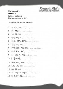 Grade 7 Maths Worksheet: Number patterns | Smartkids