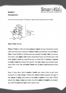 Grade 4 English Worksheet: Homophones | Smartkids