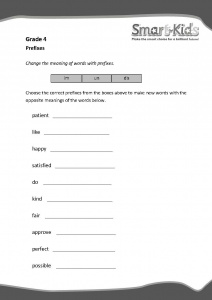 grade 4 english worksheet prefixes smartkids