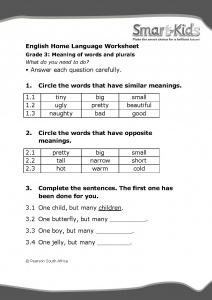 grade 7 worksheets maths 1 term 3 Plurals Grade English of words Worksheet: and Meaning