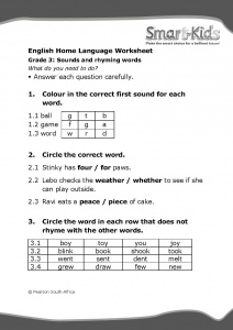 Grade 3 English Worksheet: Sounds and rhyming words ...